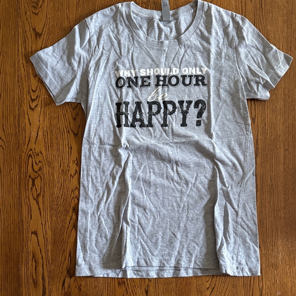 Gray Graphic T-Shirt with Black Text
